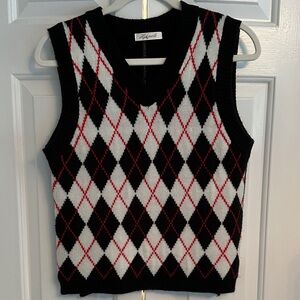 Hype Argyle V-Neck Sweater Vest - Black, White, Red